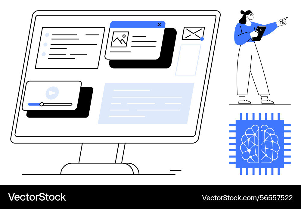 Digital workspace with ai elements user vector image