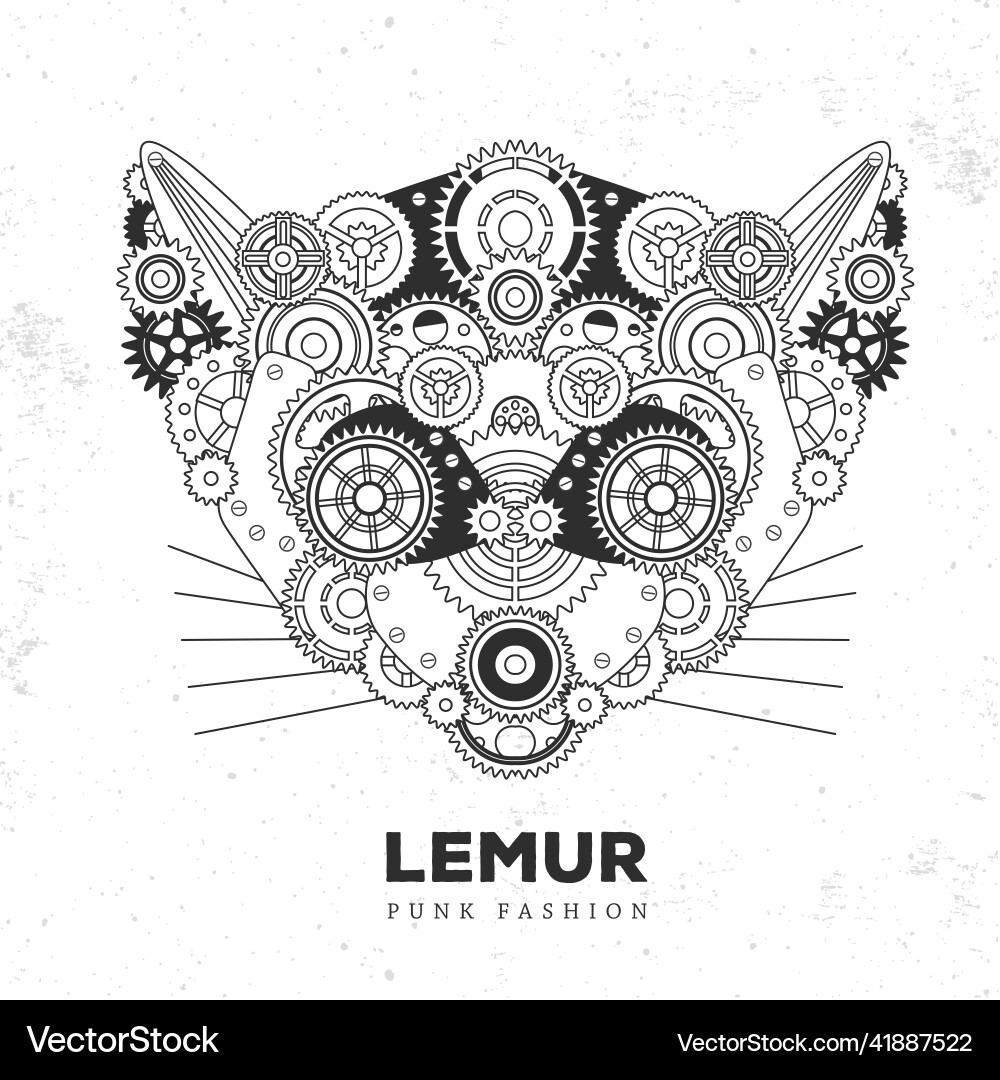 Lemur face silhouette with gears punk style Lemur face silhouette with gears punk style vector image