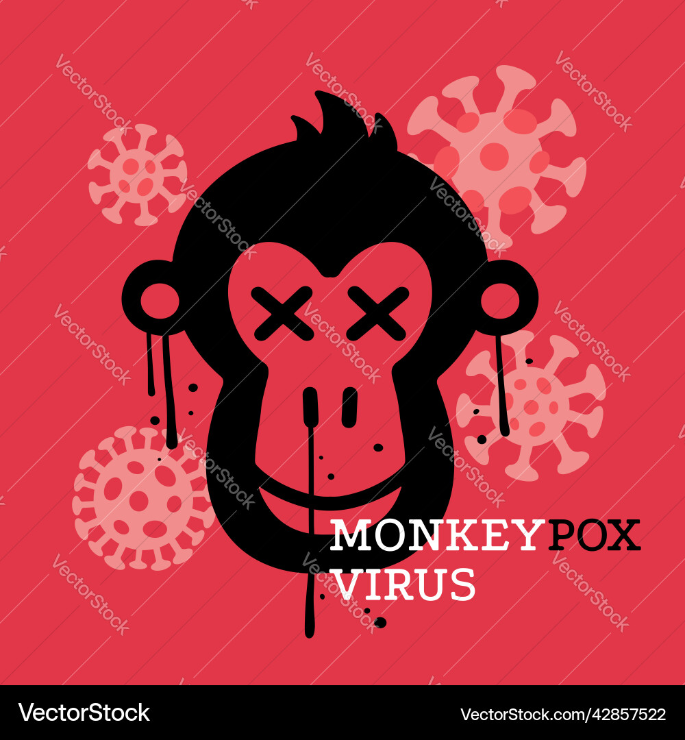 Monkey face with virus cells on red background Monkey face with virus cells on red background Vector Image