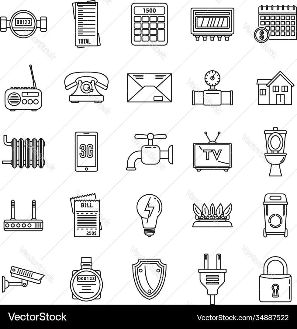 Smart utilities icons set outline style Smart utilities icons set outline style vector image