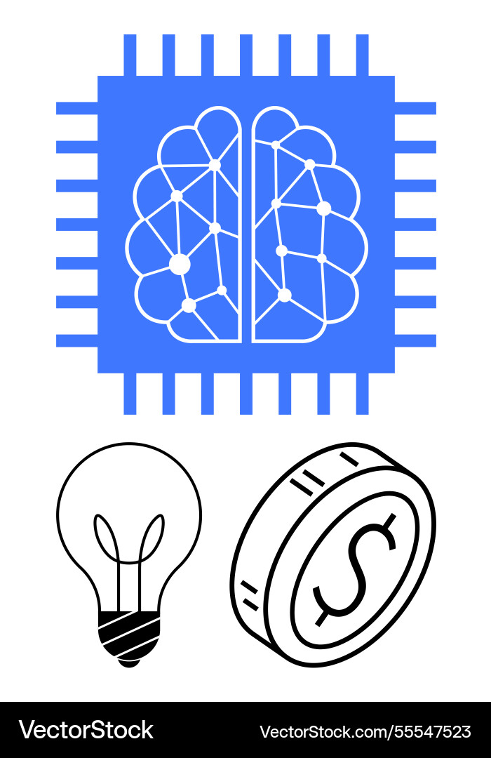 Ai brain chip with neural network lightbulb Ai brain chip with neural network lightbulb vector image