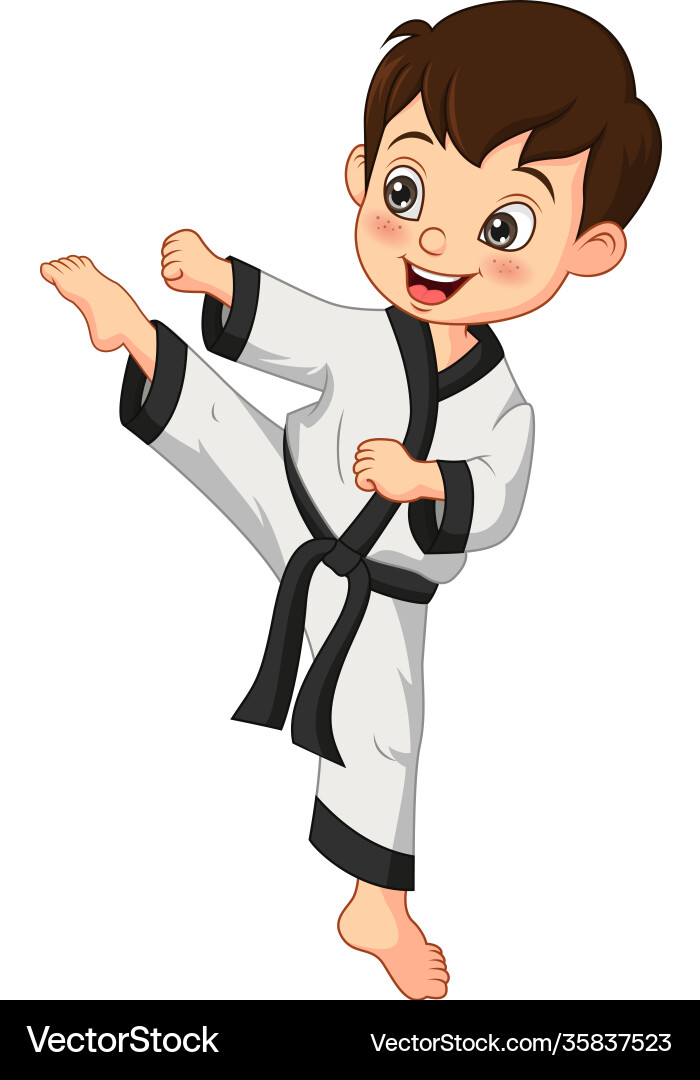 Cartoon kleiner Junge praktizieren Karate Cartoon kleiner Junge praktizieren Karate vektorbild