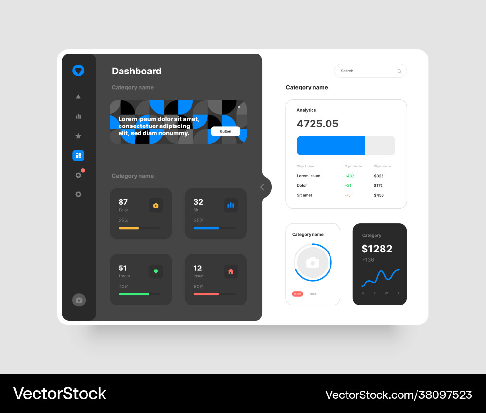 Dashboard UI Kit - Wireframes vector image