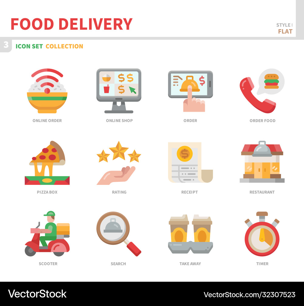 Food delivery icon set Food delivery icon set Vector Image
