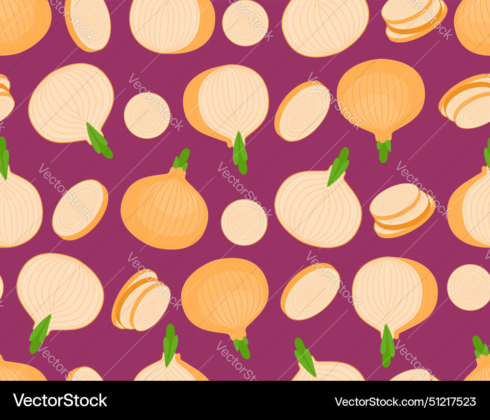 Onion pattern seamless bulb and slice background Onion pattern seamless bulb and slice background vector image
