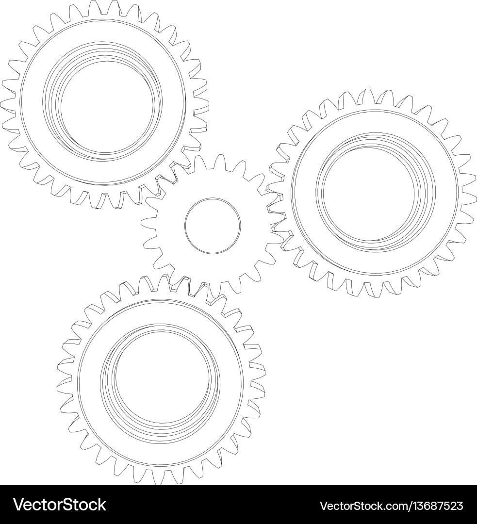Wire-frame reducer consisting of gears Vector Image