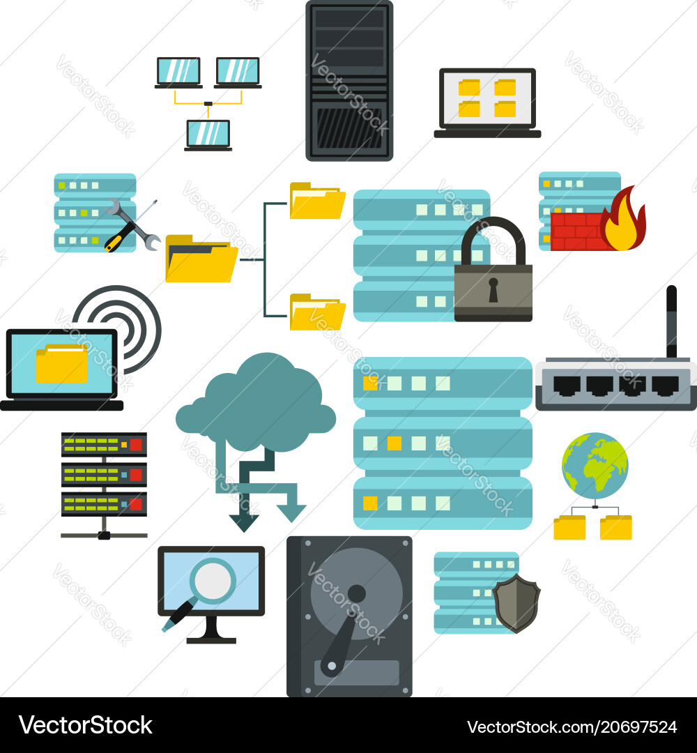 Big data icons set flat style Big data icons set flat style vector image