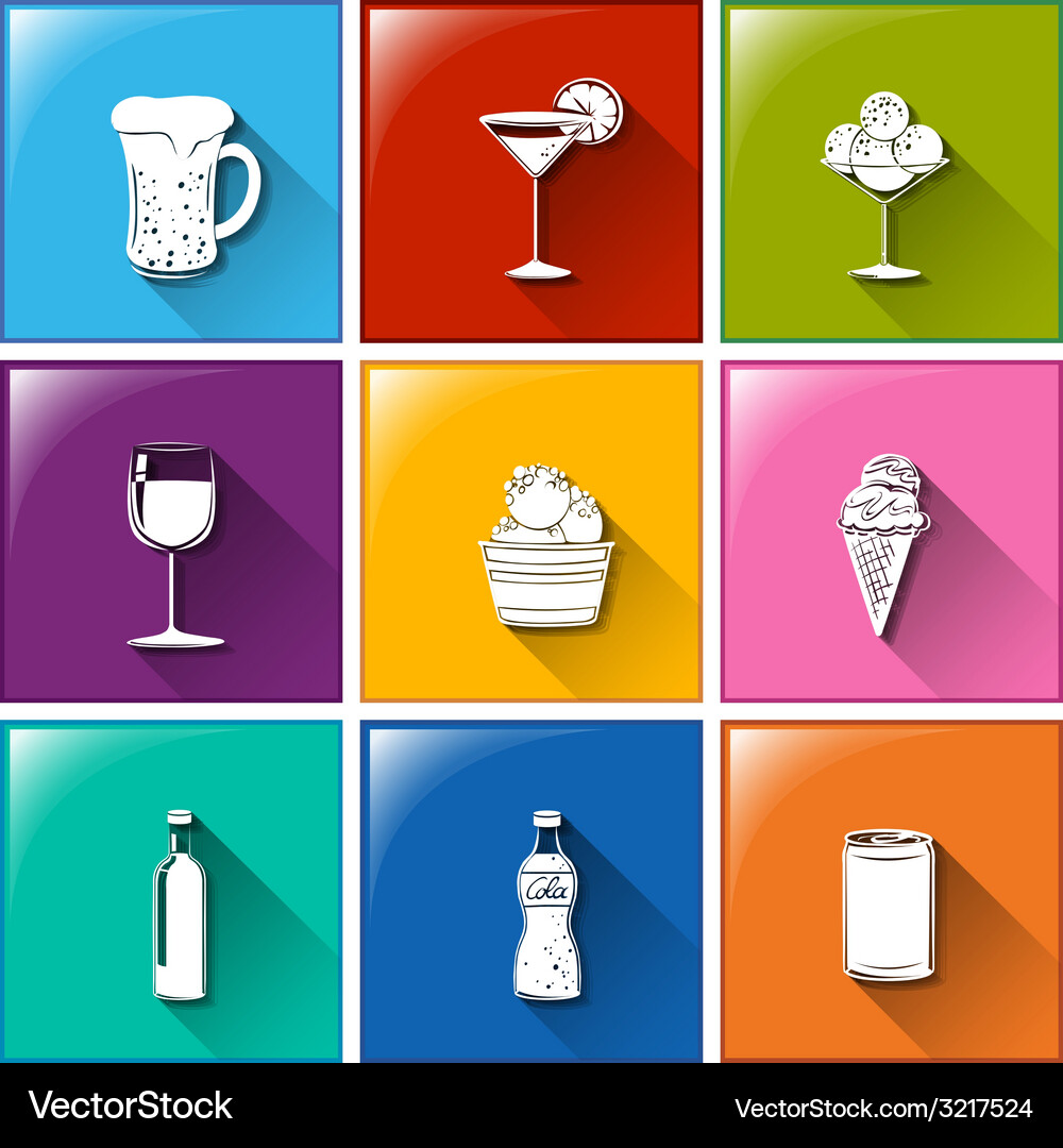 Buttons with the different refreshing drinks Vector Image