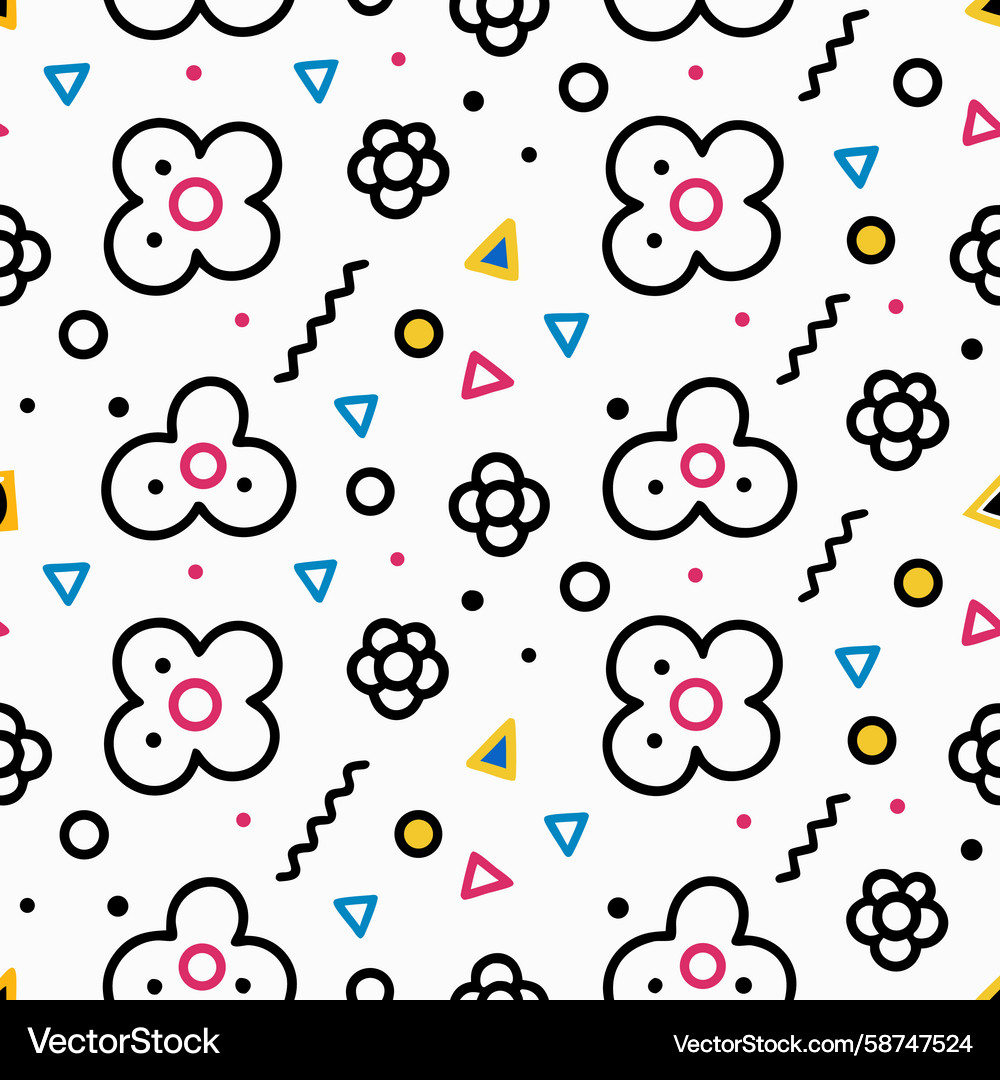 Floral Pattern with Dots and Triangles Vector Image