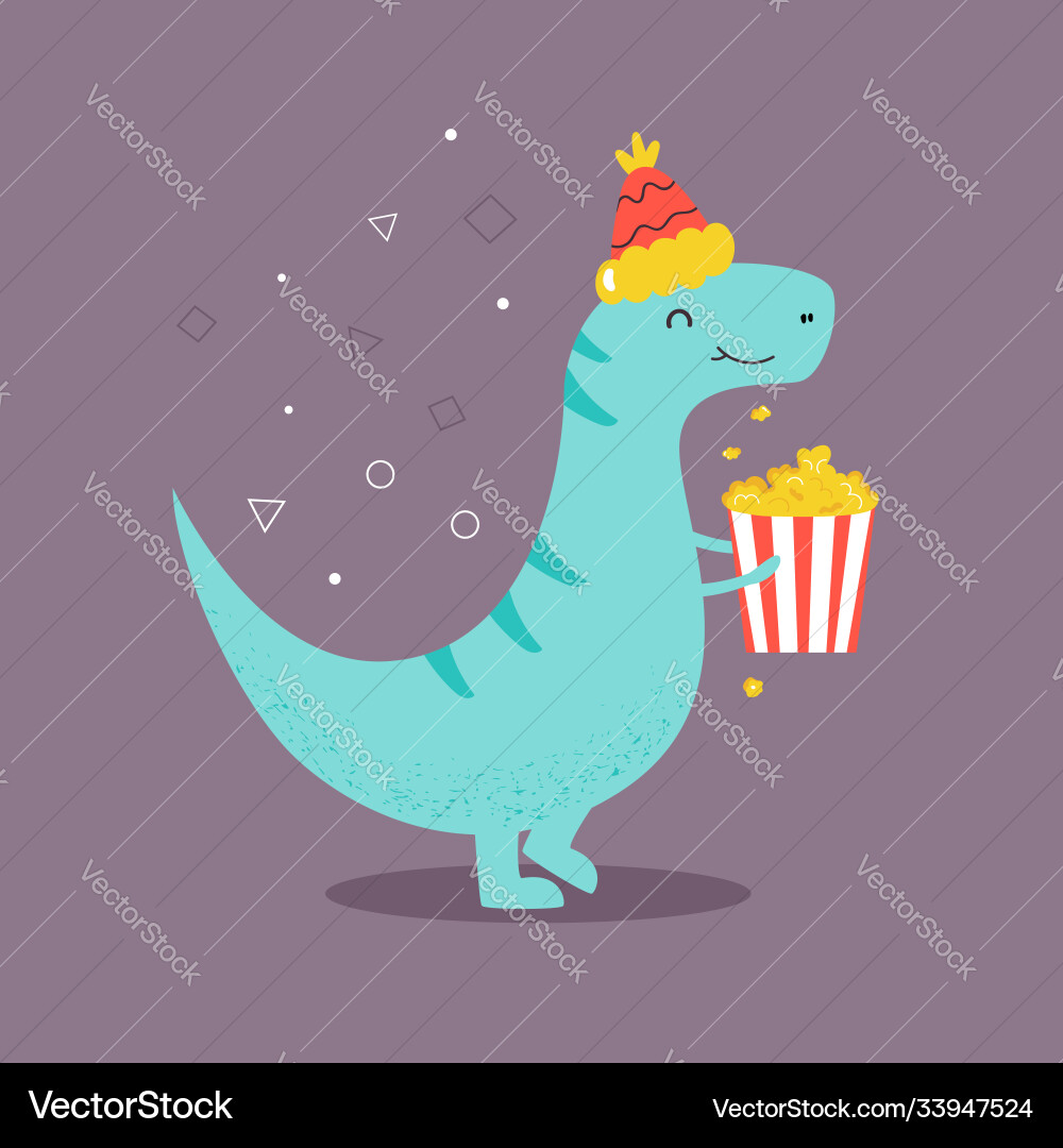 Niedliche T-Rex Essendes Popcorn Vektorbild