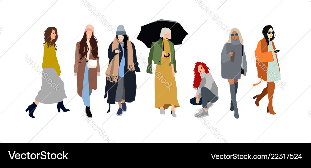 Young women or girls dressed in trendy clothes Young women or girls dressed in trendy clothes vector image