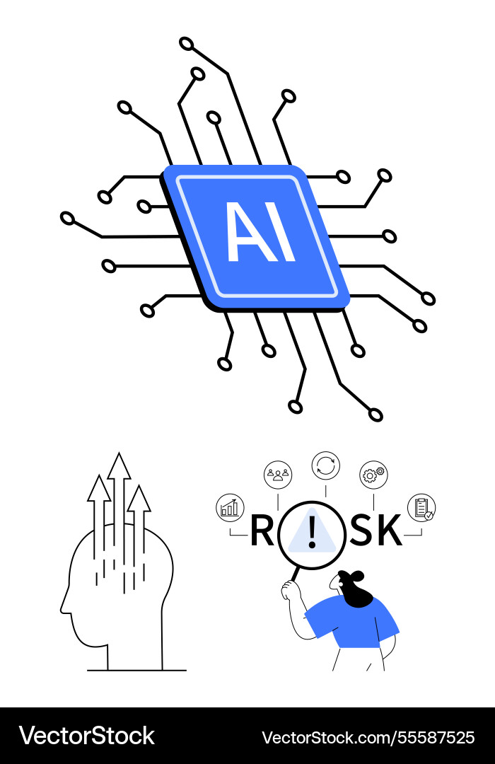 Artificial intelligence chip with circuit lines Artificial intelligence chip with circuit lines vector image