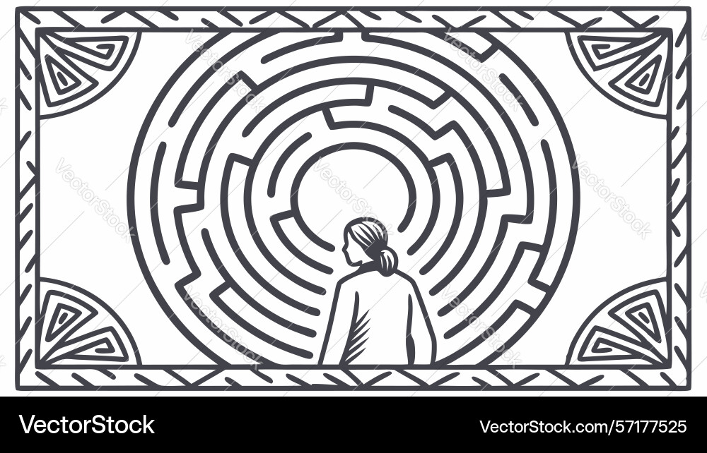Man in maze with intricate path design vector image