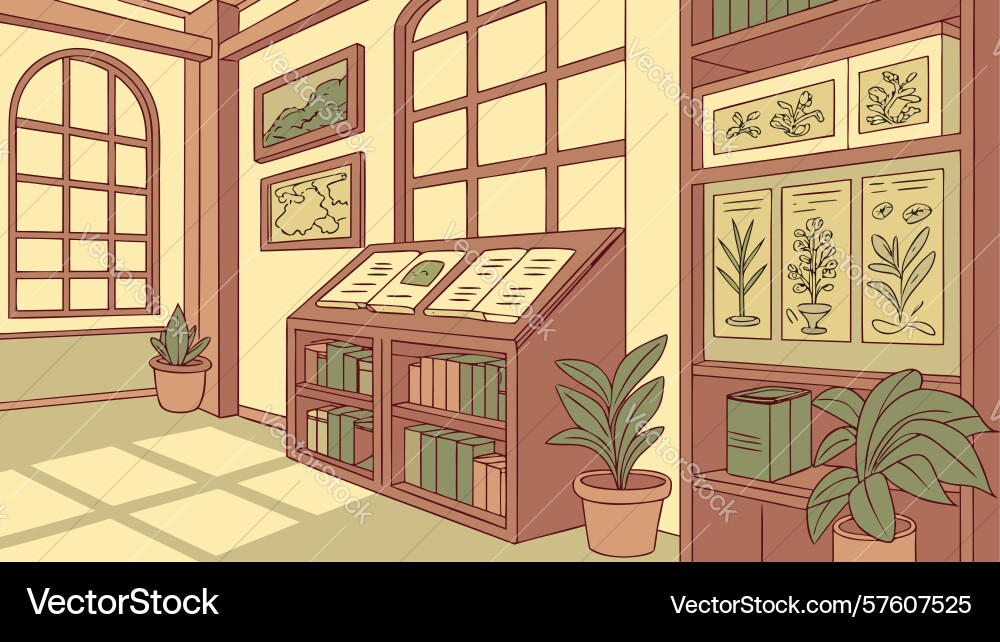 Old-fashioned botanical collection display cases Vector Image