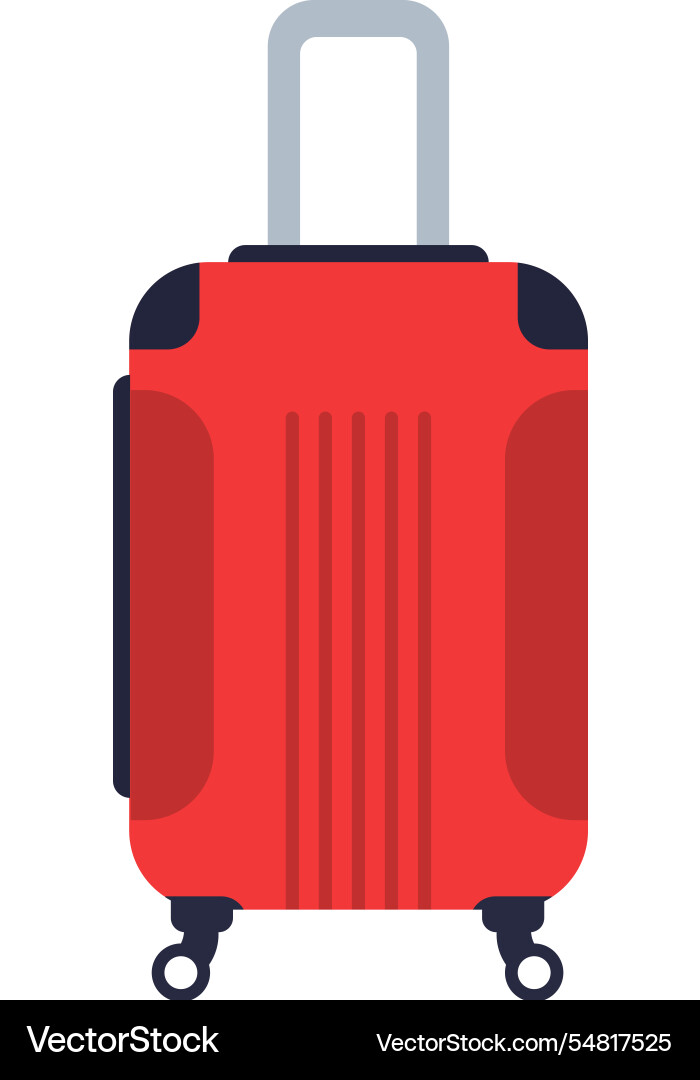 Red rolling suitcase with extended handle ready Red rolling suitcase with extended handle ready vector image