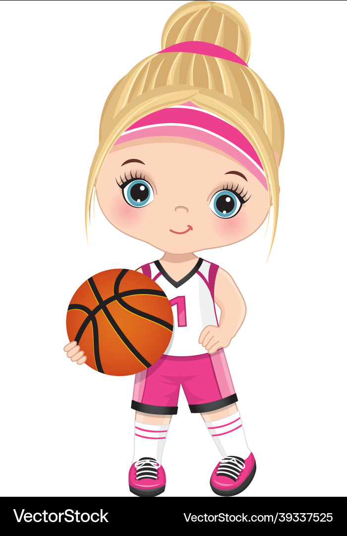 Süße kleine blonde Mädchen spielen Basketball Süße kleine blonde Mädchen spielen Basketball vektorbild