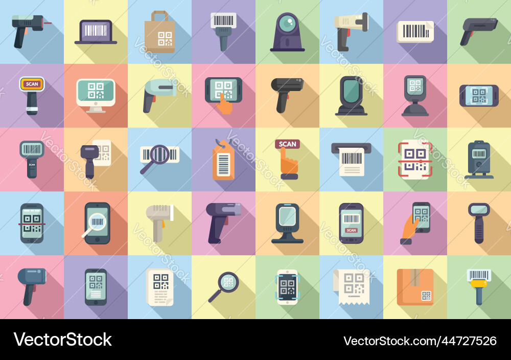 Code scanning icons set flat qr barcode vector image
