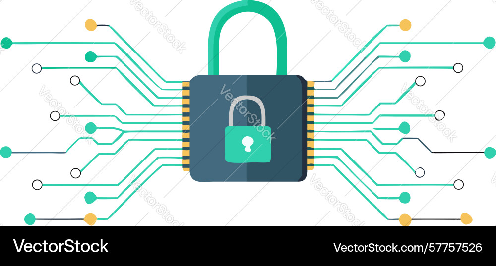 Encrypted digital padlock icon network security vector image