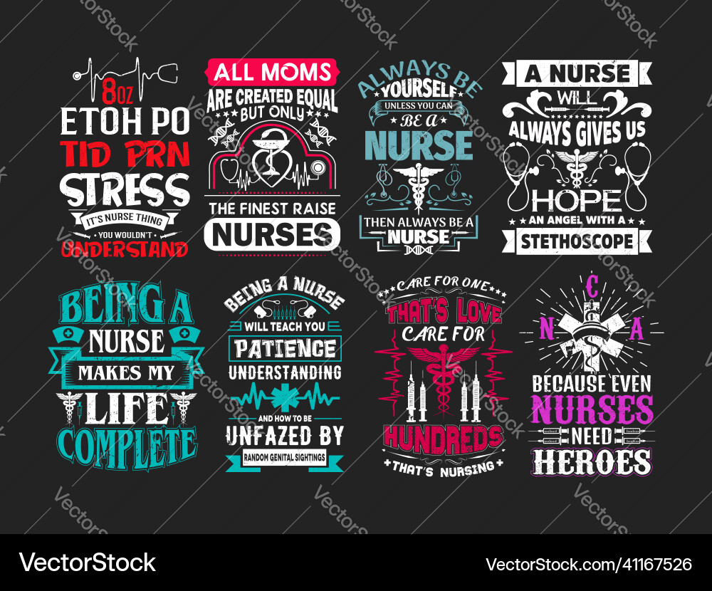 Nurse Quotes & Lettering Bundle Vector Image