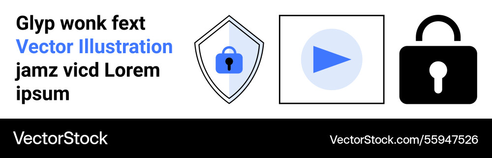 Shield with lock play button and padlock icon Shield with lock play button and padlock icon vector image