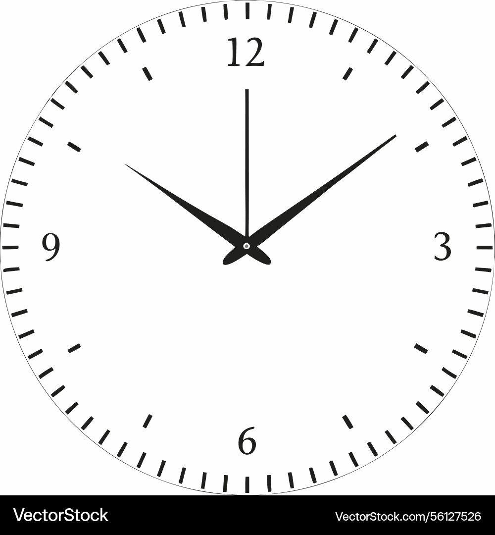 Simple analog clock face design showing the time Vector Image