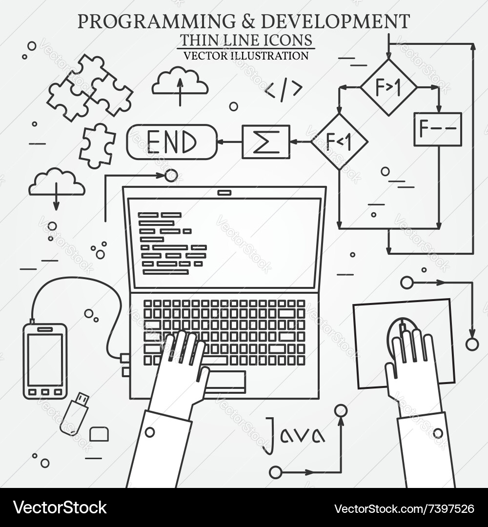 Thin line design of cloud computing technology wir vector image