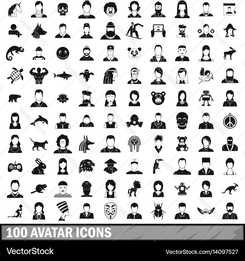 100 avatar icons set simple style Vector Image