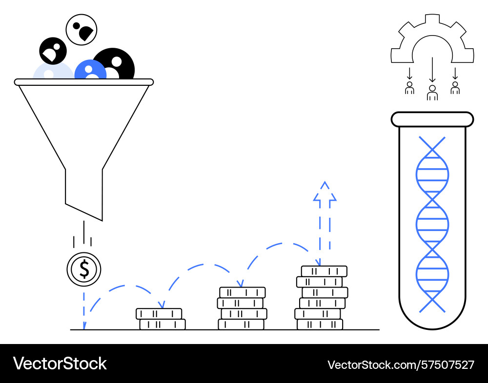 Business funnel and data-driven process enhancing Business funnel and data-driven process enhancing vector image