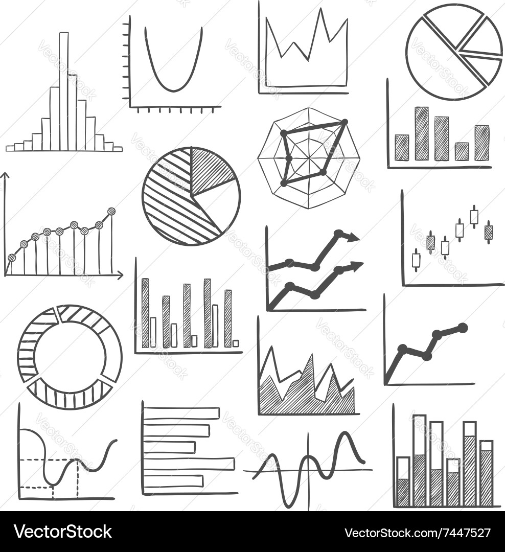 Charts bars and graphs icons sketches vector image