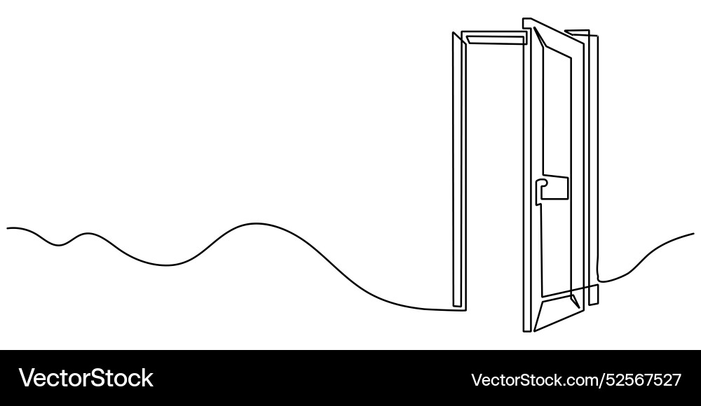 Continuous line of open door on white background Continuous line of open door on white background vector image