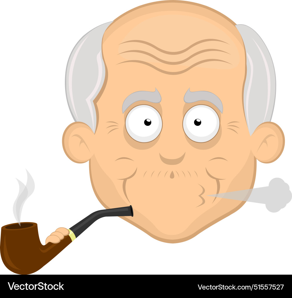 Face old man grandfather smoking pipe Face old man grandfather smoking pipe Vector Image
