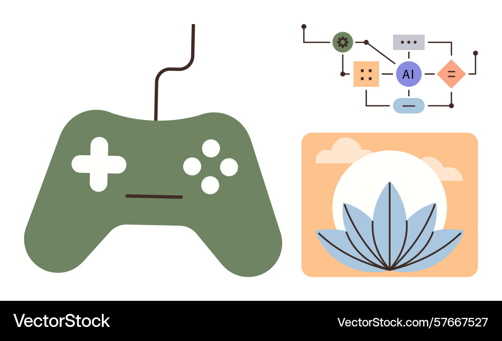 Game controller ai network diagram and lotus Game controller ai network diagram and lotus vector image