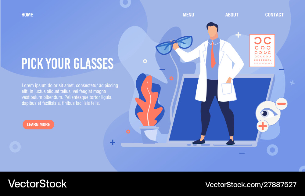 Glasses selection service cartoon lading page Glasses selection service cartoon lading page vector image