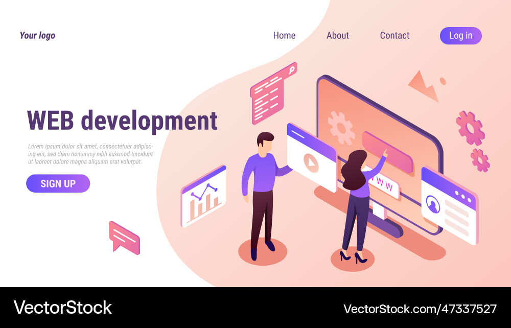 Isometric web design website landing page 3d Isometric web design website landing page 3d vector image