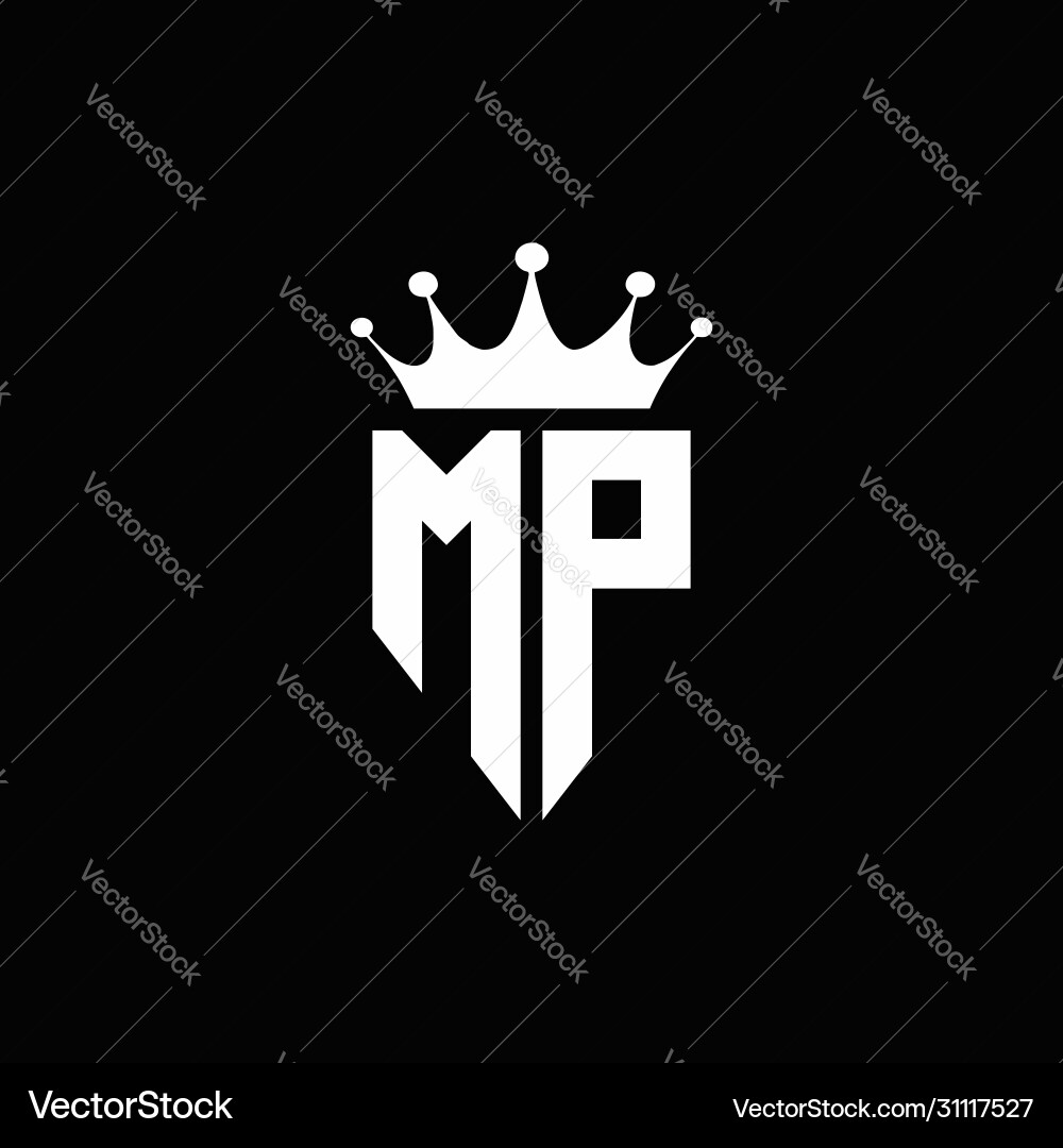 MP Monogram Logo with Crown Royalty Free Vector Image