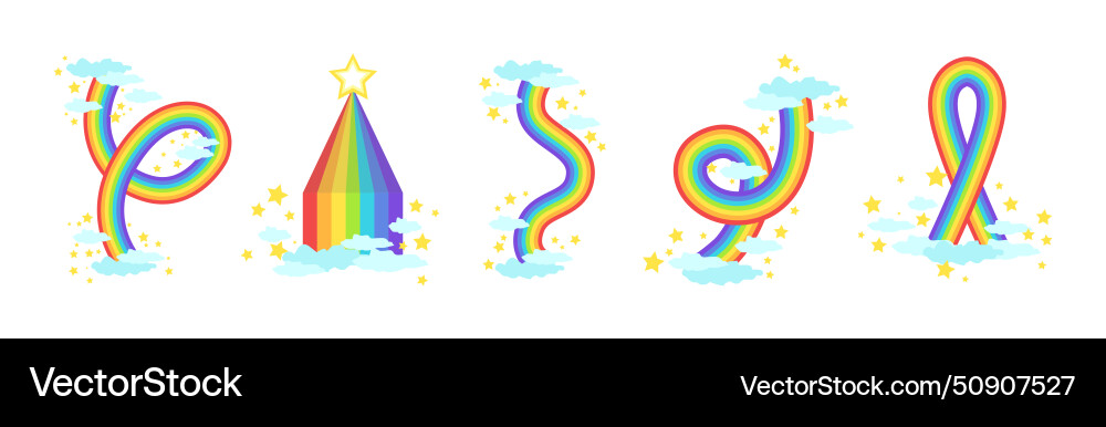 Rainbow different shape with fluffy cloud Vector Image