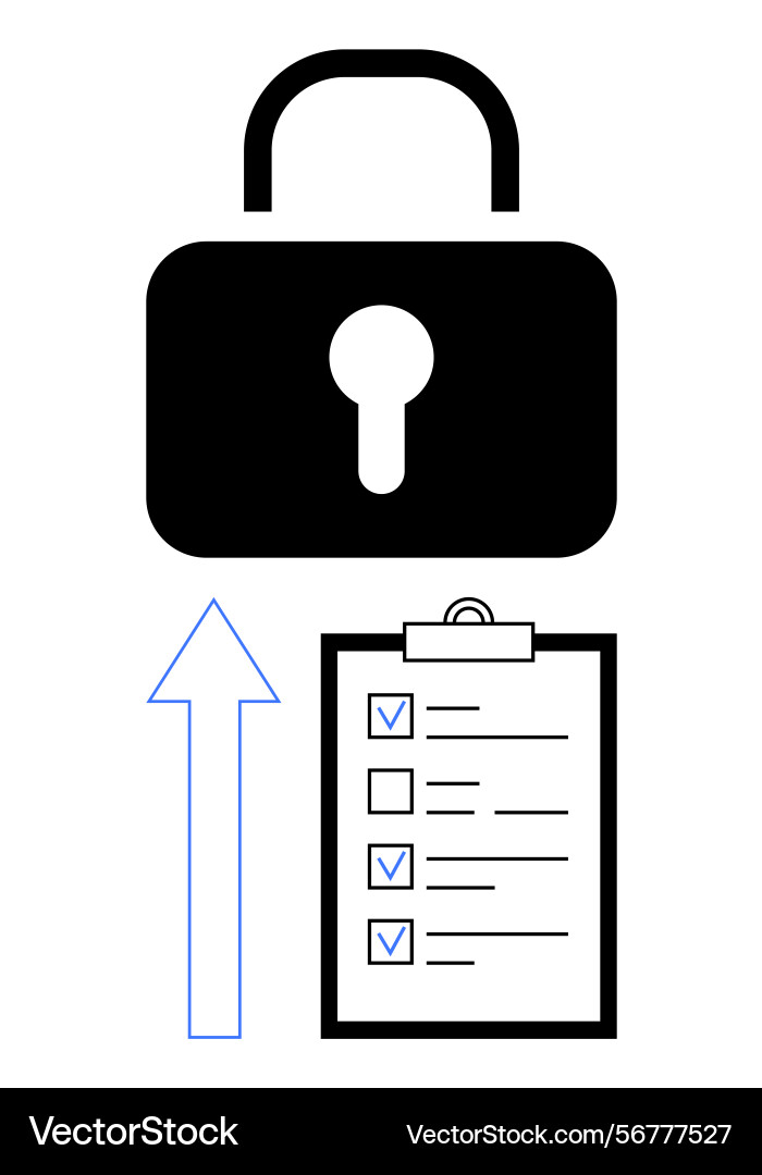 Secure checklist process with lock and arrow Secure checklist process with lock and arrow vector image
