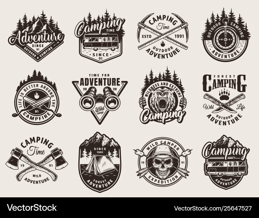 Vintage Camping Adventure Prints vector image