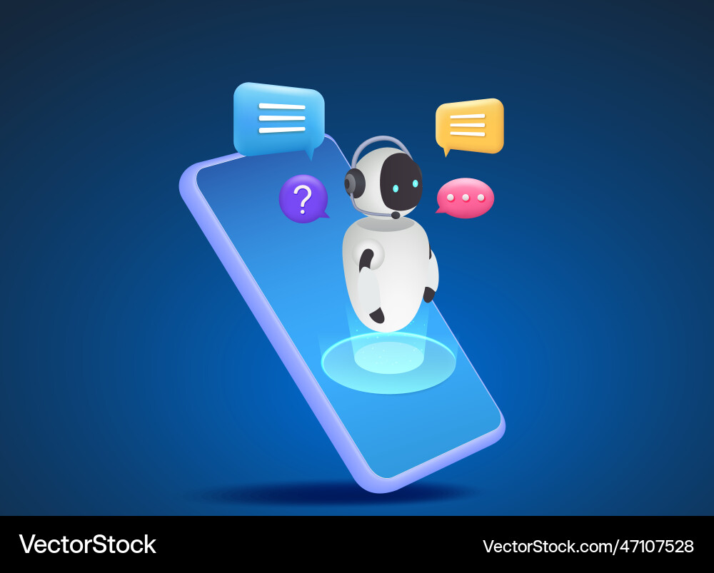 Chat bot on a smartphone an ai assistant robot Chat bot on a smartphone an ai assistant robot vector image