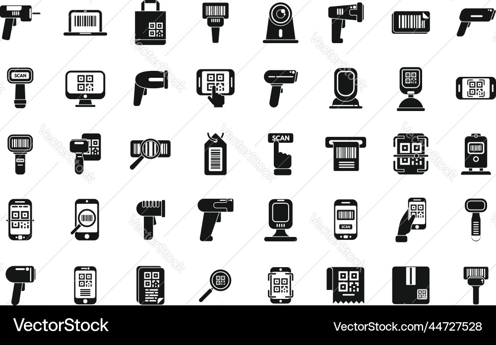 Code scanning icons set simple qr barcode Code scanning icons set simple qr barcode vector image