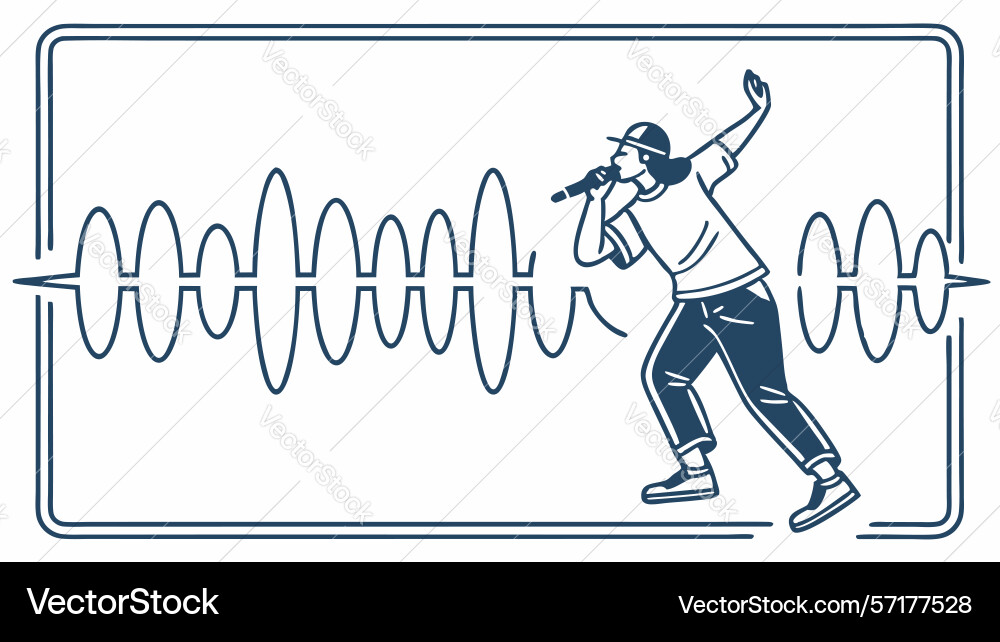 Dynamic singer with sound waves design Vector Image