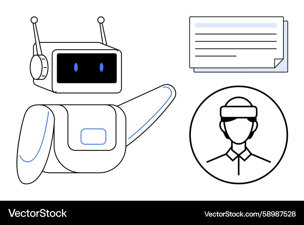 Futuristic robot interacting with user profile and Futuristic robot interacting with user profile and Vector Image