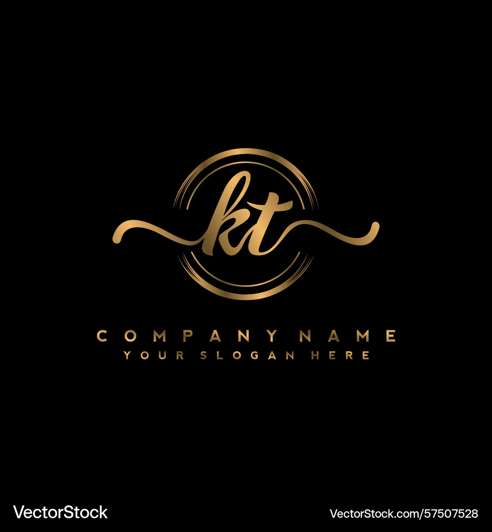 Kt initial handwriting logo with circular wave Vector Image