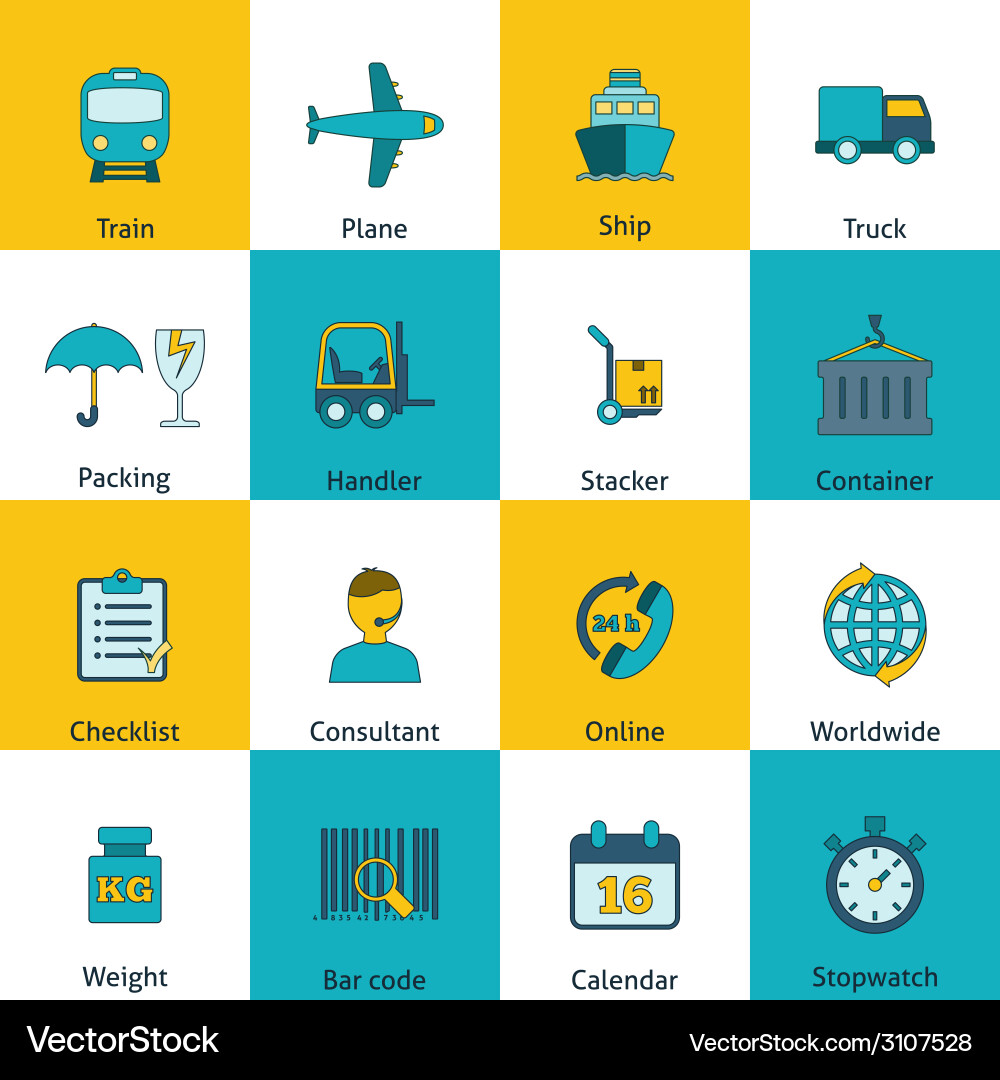 Logistic icons set flat Royalty Free Vector Image