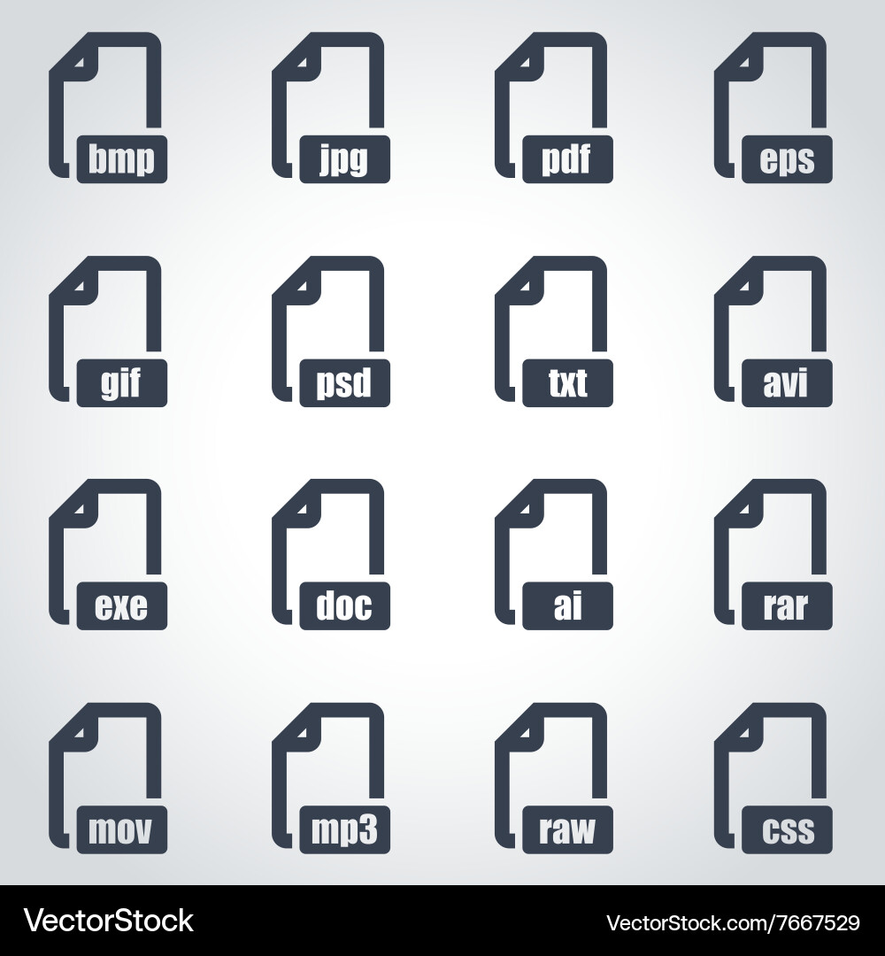 Black file format icon set Vector Image