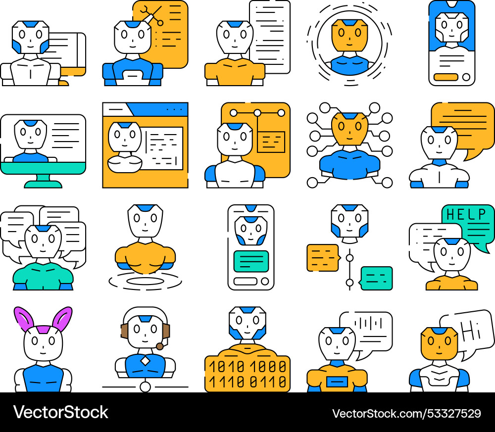 Chat bot robot service icons set Chat bot robot service icons set vector image