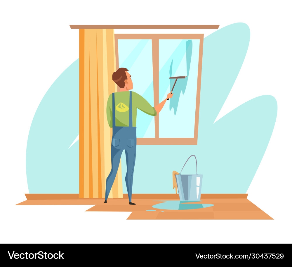 Man character cleaning window with wiper tool Man character cleaning window with wiper tool vector image
