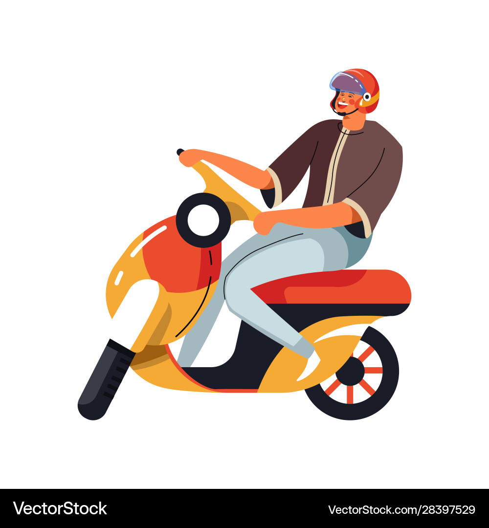 Man in helmet on moped isolated character riding Vector Image