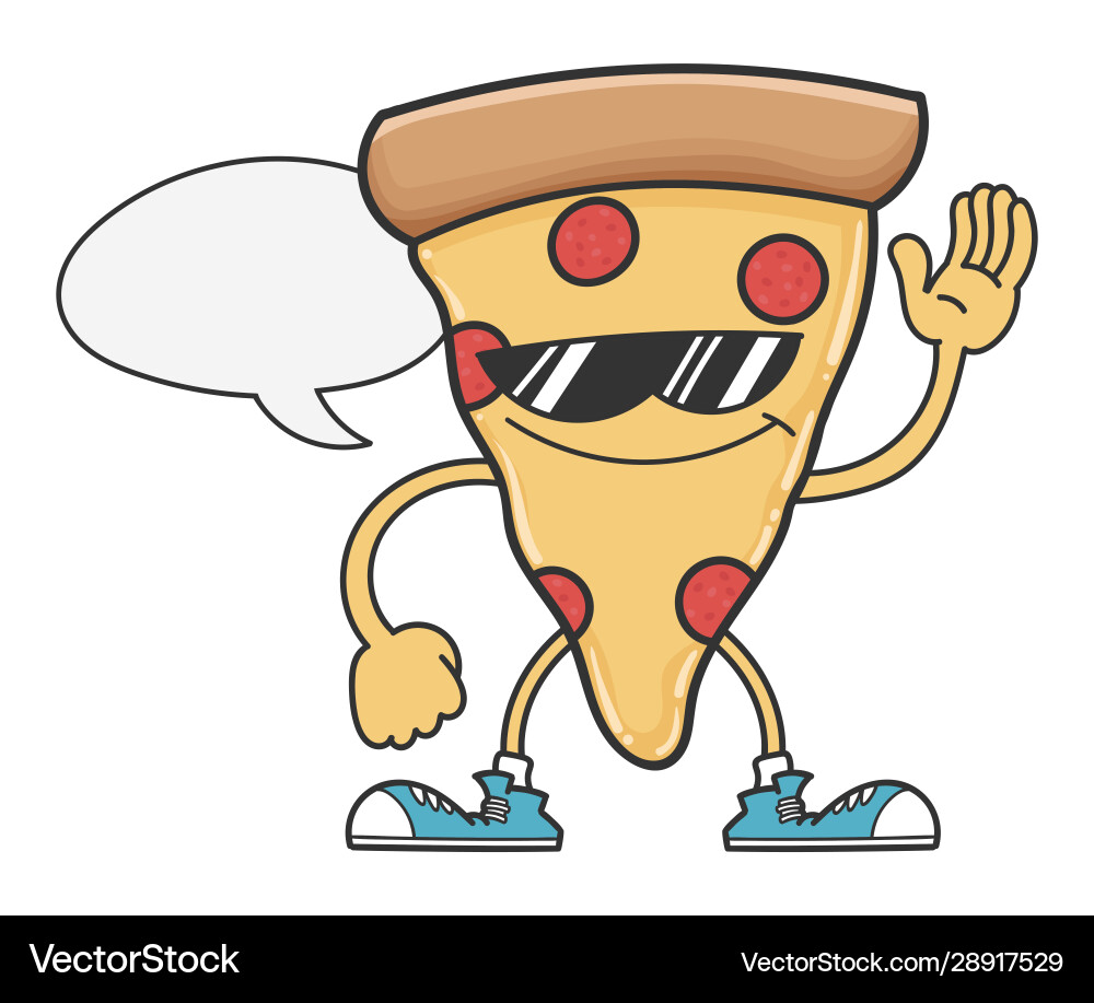 Pizza slice cartoon with sunglasses and speech Pizza slice cartoon with sunglasses and speech vector image