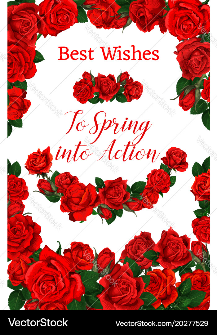 Springtime roses flowers frame poster Royalty Free Vector